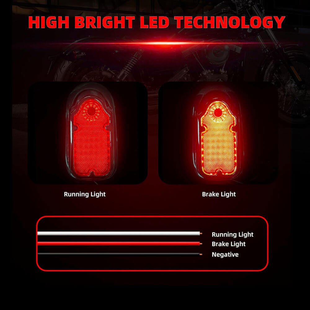 12V Motorcycle Metal Chrome Red Rear LED Universal Slimline Low Profile Tombstone Brake Tail Light For Harley Cafe Racer Chopper Bobber - pazoma