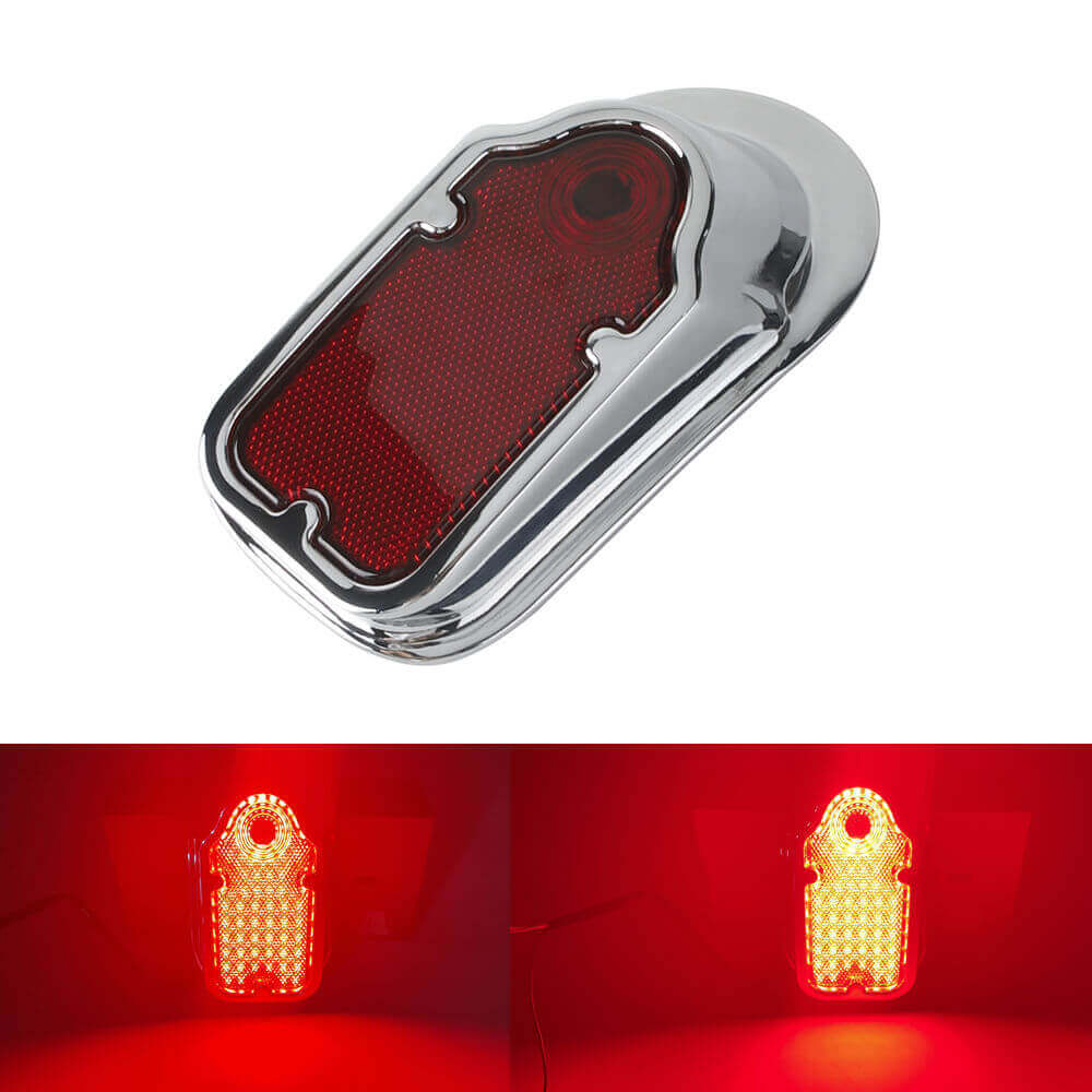 12V Motorcycle Metal Chrome Red Rear LED Universal Slimline Low Profile Tombstone Brake Tail Light For Harley Cafe Racer Chopper Bobber - pazoma