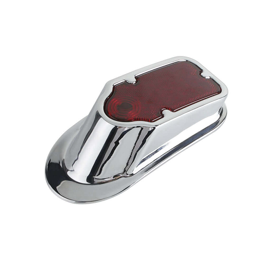 12V Motorcycle Metal Chrome Red Rear LED Universal Slimline Low Profile Tombstone Brake Tail Light For Harley Cafe Racer Chopper Bobber - pazoma