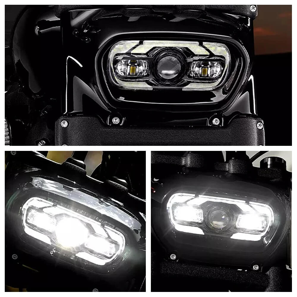 '18-'25 Harley M8 Softail Fat Bob 114 FXFB FXFBS LED Headlight With White DRL High/Low Beam Projector Headlamp - pazoma