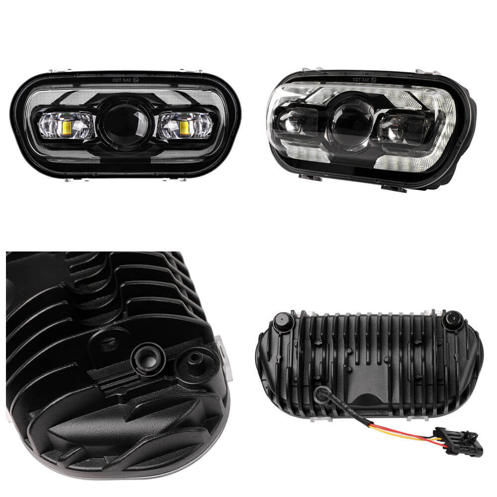 '18-'25 Harley M8 Softail Fat Bob 114 FXFB FXFBS LED Headlight With White DRL High/Low Beam Projector Headlamp - pazoma