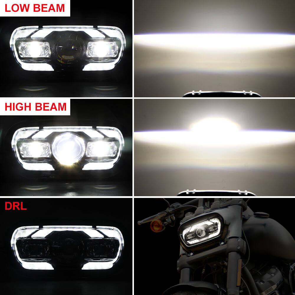 '18-'25 Harley M8 Softail Fat Bob 114 FXFB FXFBS LED Headlight With White DRL High/Low Beam Projector Headlamp - pazoma