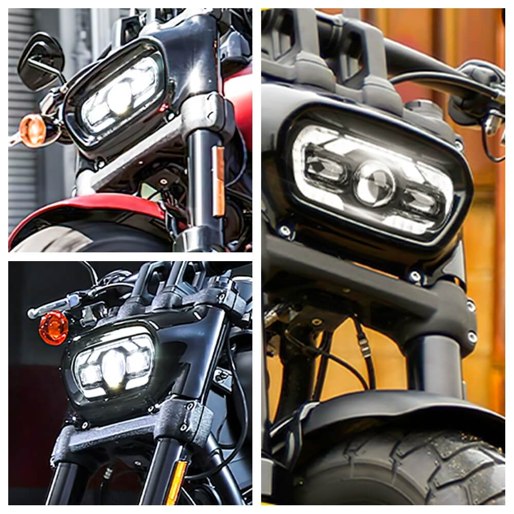 '18-'25 Harley M8 Softail Fat Bob 114 FXFB FXFBS LED Headlight With White DRL High/Low Beam Projector Headlamp - pazoma