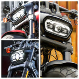 '18-'25 Harley M8 Softail Fat Bob 114 FXFB FXFBS LED Headlight With White DRL High/Low Beam Projector Headlamp - pazoma