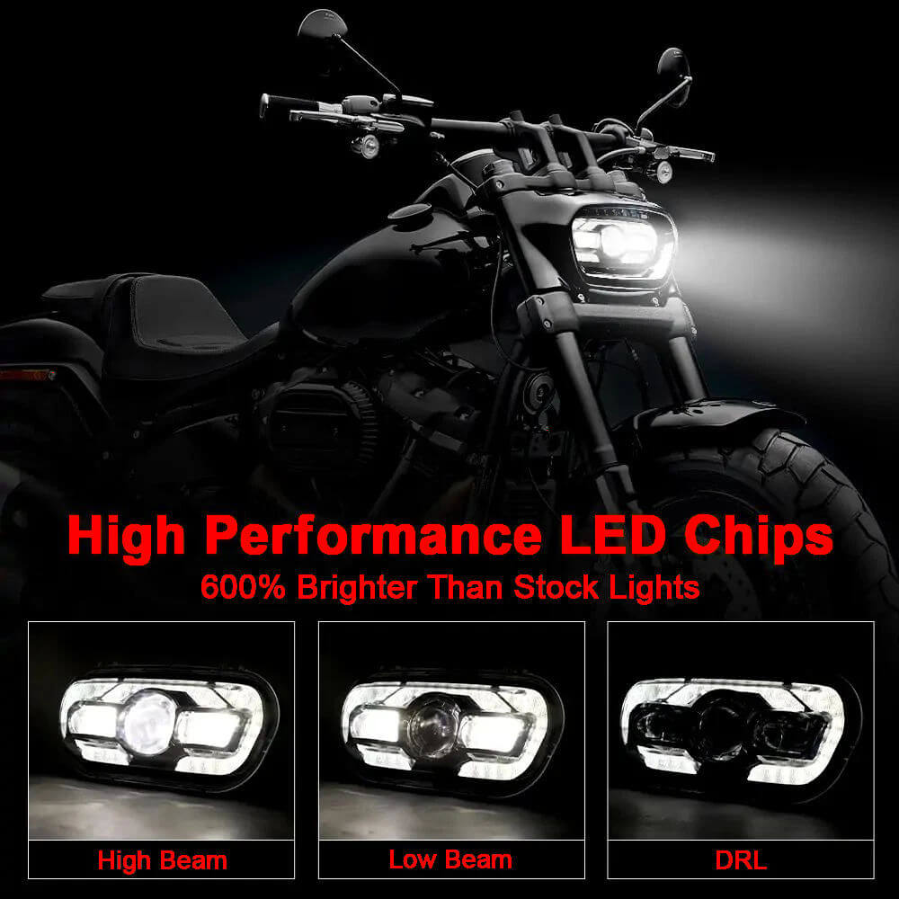 '18-'25 Harley M8 Softail Fat Bob 114 FXFB FXFBS LED Headlight With White DRL High/Low Beam Projector Headlamp - pazoma