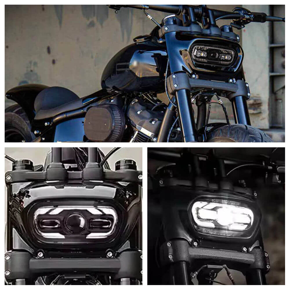'18-'25 Harley M8 Softail Fat Bob 114 FXFB FXFBS LED Headlight With White DRL High/Low Beam Projector Headlamp - pazoma