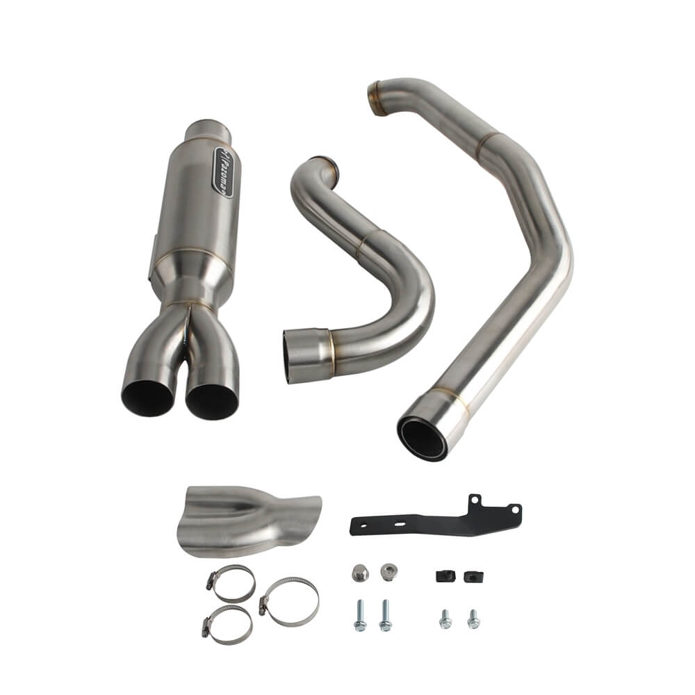 2017-2025 Harley Touring FLH M8 Bagger Shorty 2-into-1 Full Complete Exhaust System Stainless Steel Muffler - pazoma