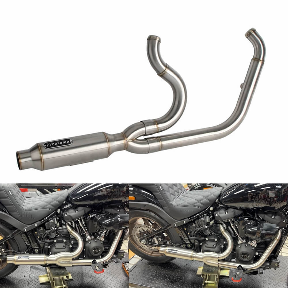 2-into-1 Big Bore Full Exhaust System Stainless Steel Muffler For Harley M8 Softail Low Rider S ST Fat Street Bob Standard Slim 2018-2025 - pazoma