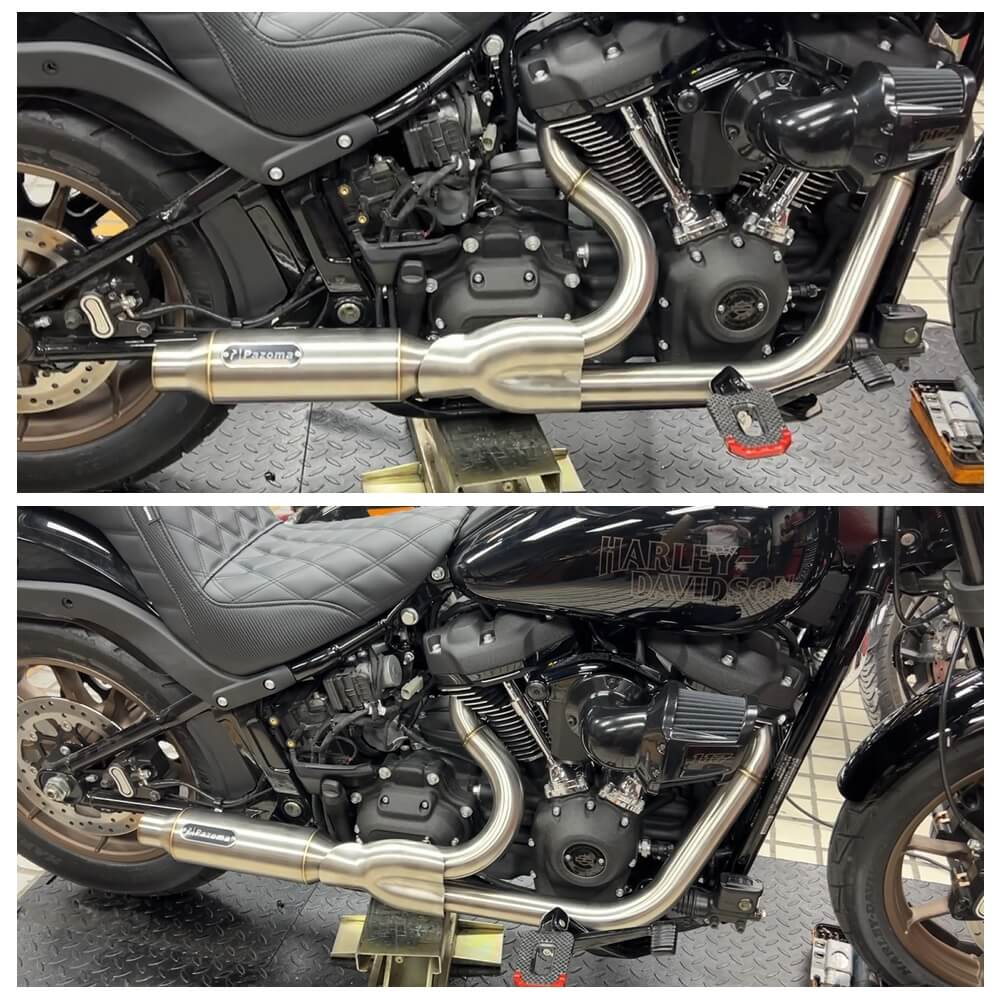 2-into-1 Big Bore Full Exhaust System Stainless Steel Muffler For Harley M8 Softail Low Rider S ST Fat Street Bob Standard Slim 2018-2025 - pazoma