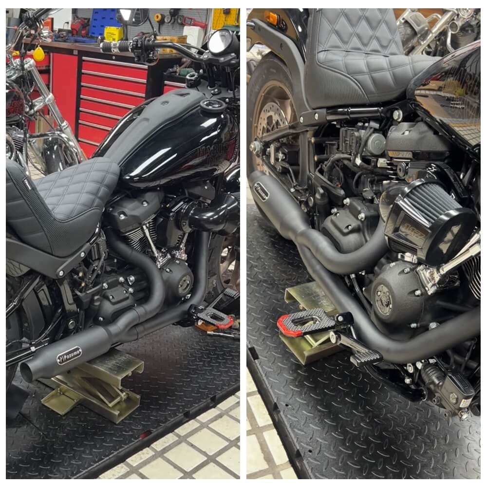 2-into-1 Big Bore Full Exhaust System Stainless Steel Muffler For Harley M8 Softail Low Rider S ST Fat Street Bob Standard Slim 2018-2025 - pazoma