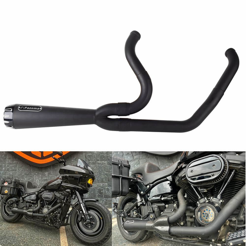 2-into-1 Full Complete Exhaust System Stainless Steel Muffler For Harley Softail FXLR FXLRS FXLRST FXRST FXST FXBB FXBBS 2018-2024 - pazoma