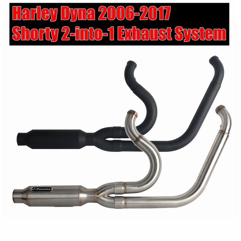 2006-2017 Harley Dyna 2-into-1 Full Complete Exhaust System Stainless Steel Muffler Fat Bob FXDF Low Rider FXDL S Street Bob FXDB FXD - pazoma