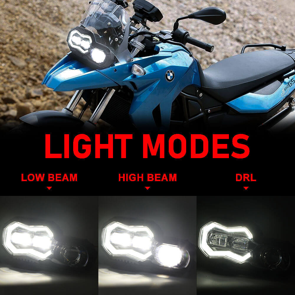 2006-2018 BMW F650GS F700GS F800GS LED Headlight Kit with Halo Ring High/Low Lighting Headlamp Daylight Running Light DRL - pazoma