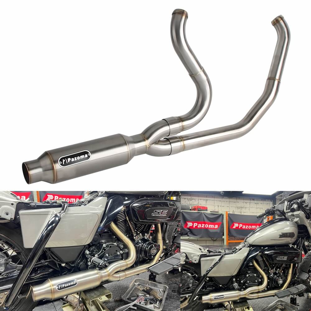 2017-2025 Harley Touring FLH M8 Bagger Shorty 2-into-1 Full Complete Exhaust System Stainless Steel Muffler - pazoma