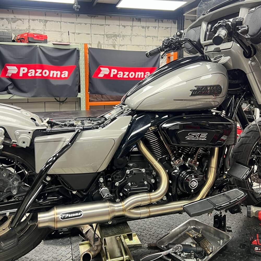 2017-2025 Harley Touring FLH M8 Bagger Shorty 2-into-1 Full Complete Exhaust System Stainless Steel Muffler - pazoma