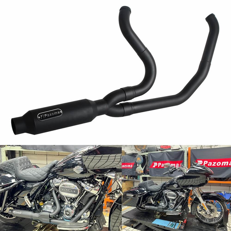 2017-2025 Harley Touring FLH M8 Bagger Shorty 2-into-1 Full Complete Exhaust System Stainless Steel Muffler - pazoma