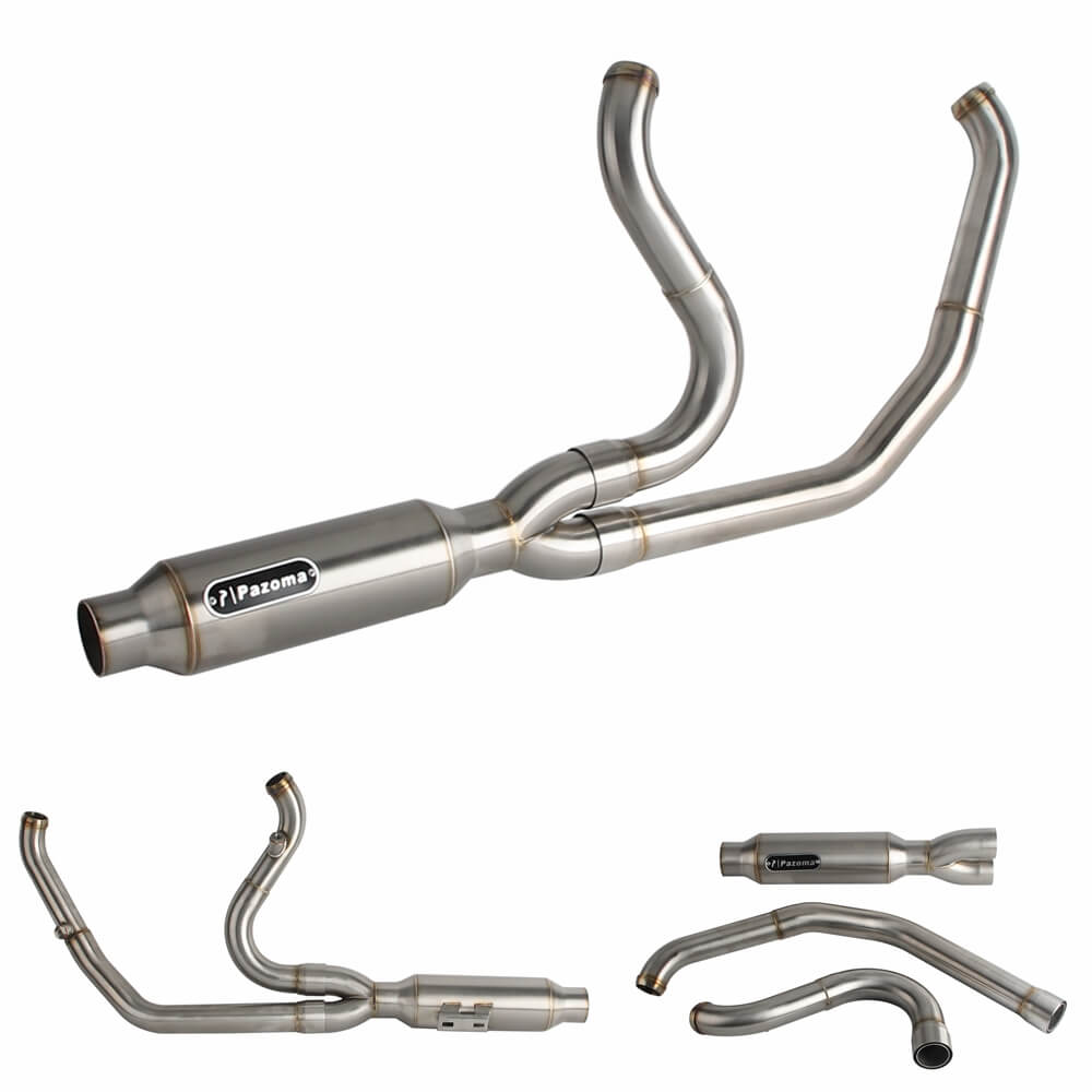 2017-2025 Harley Touring FLH M8 Bagger Shorty 2-into-1 Full Complete Exhaust System Stainless Steel Muffler - pazoma
