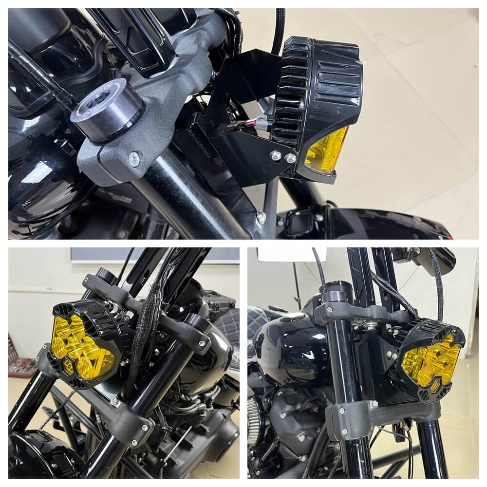 2018-2025 Harley Softail M8 Fat Bob 114 FXFB FXFBS Baja Designs LP6 Pro LED Auxiliary Light Lighting Bracket System Mounting Combo Kit - pazoma