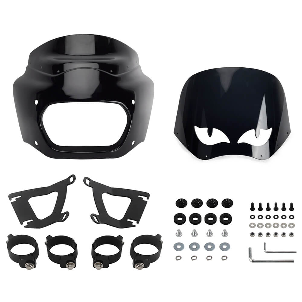 Club Style Front Headlight Fairing Lamp mask Cowl w/15" 11" Windshield For Harley Softail M8 Fat Bob 114 FXFB FXFBS 2018-2025 - pazoma