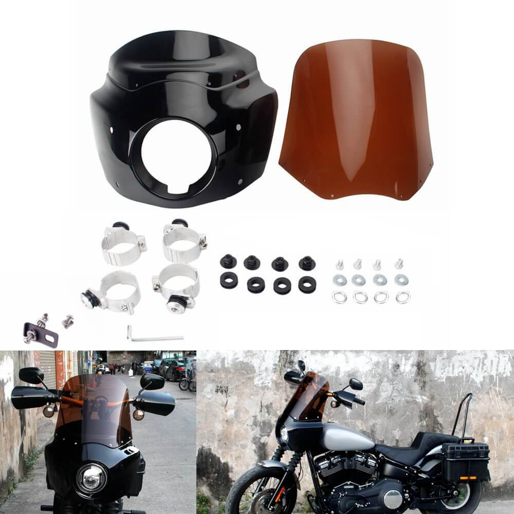 2018-25 Harley Softail Street Bob FXBB Standard FXST Low Rider FXLR M8 Headlight Fairing Windshield w/ Headlight Relocation Block - pazoma