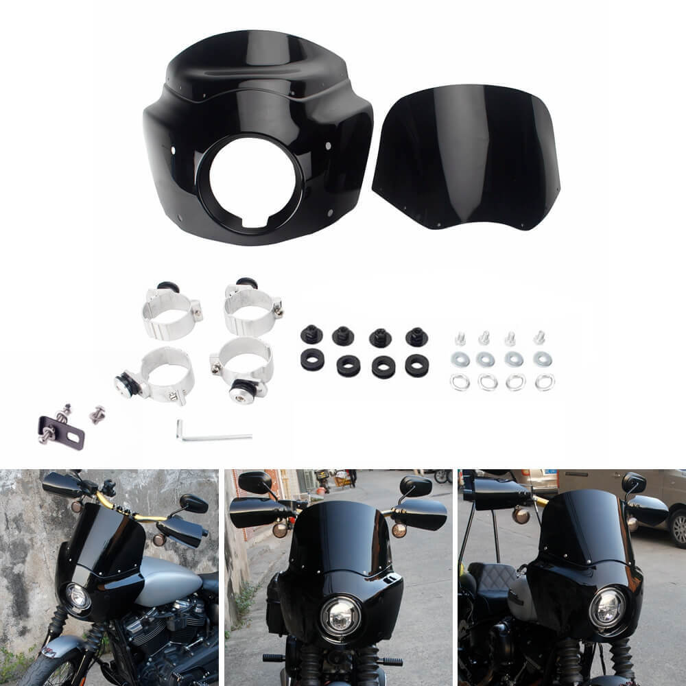 2018-25 Harley Softail Street Bob FXBB Standard FXST Low Rider FXLR M8 Headlight Fairing Windshield w/ Headlight Relocation Block - pazoma