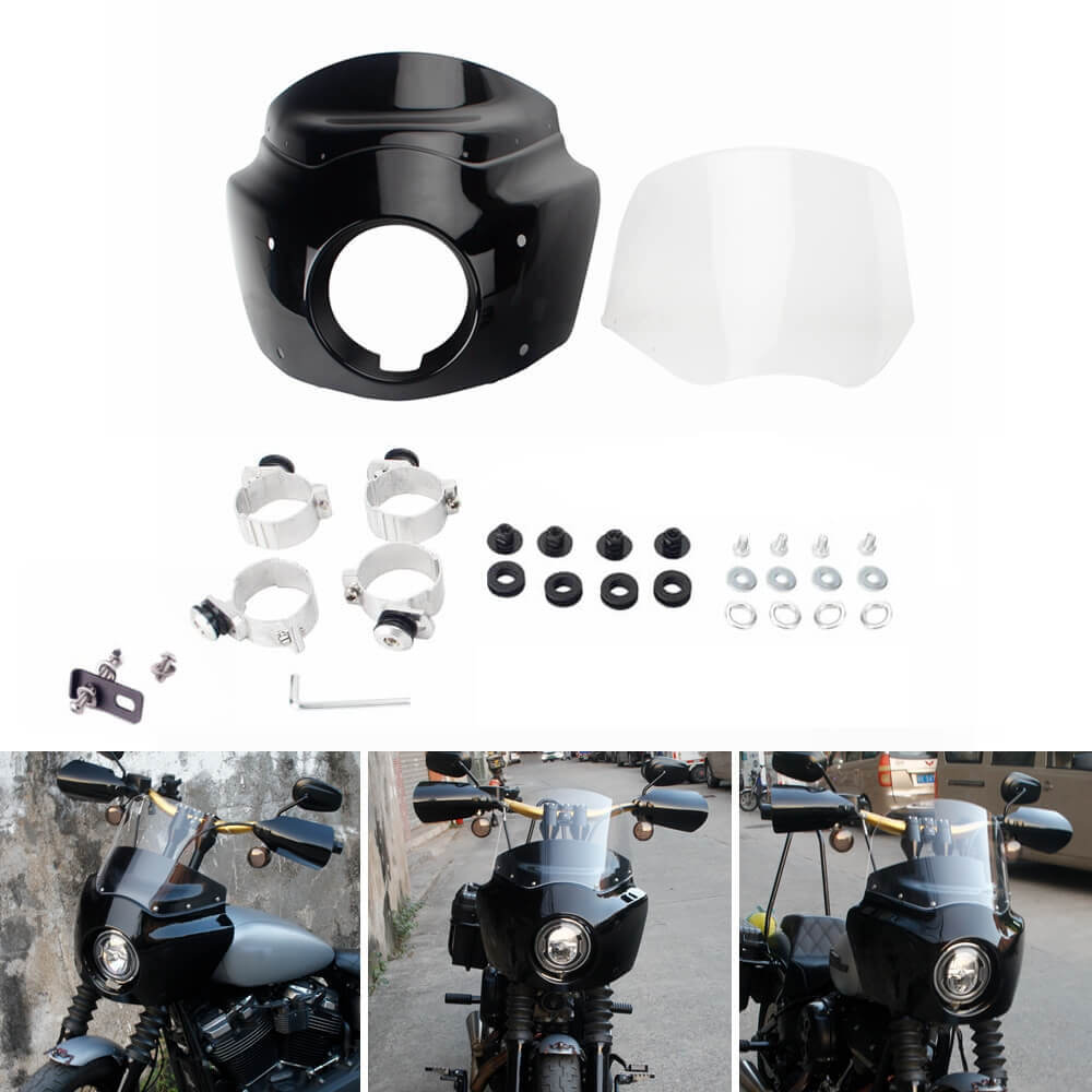 2018-25 Harley Softail Street Bob FXBB Standard FXST Low Rider FXLR M8 Headlight Fairing Windshield w/ Headlight Relocation Block - pazoma
