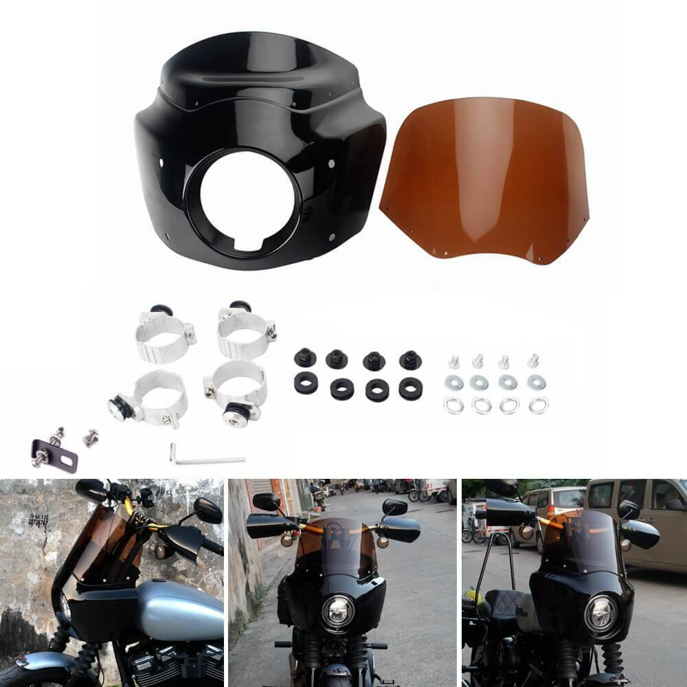 2018-25 Harley Softail Street Bob FXBB Standard FXST Low Rider FXLR M8 Headlight Fairing Windshield w/ Headlight Relocation Block - pazoma