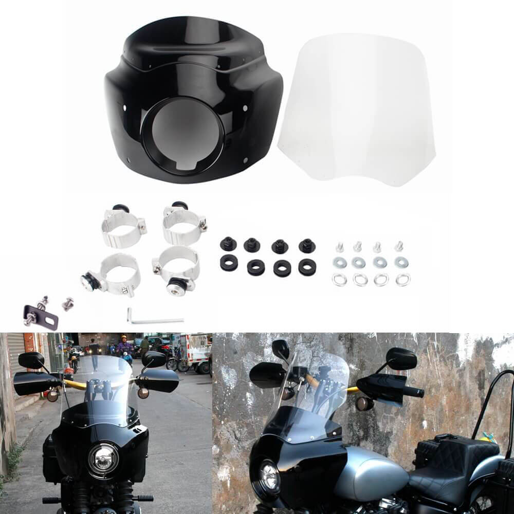 2018-25 Harley Softail Street Bob FXBB Standard FXST Low Rider FXLR M8 Headlight Fairing Windshield w/ Headlight Relocation Block - pazoma