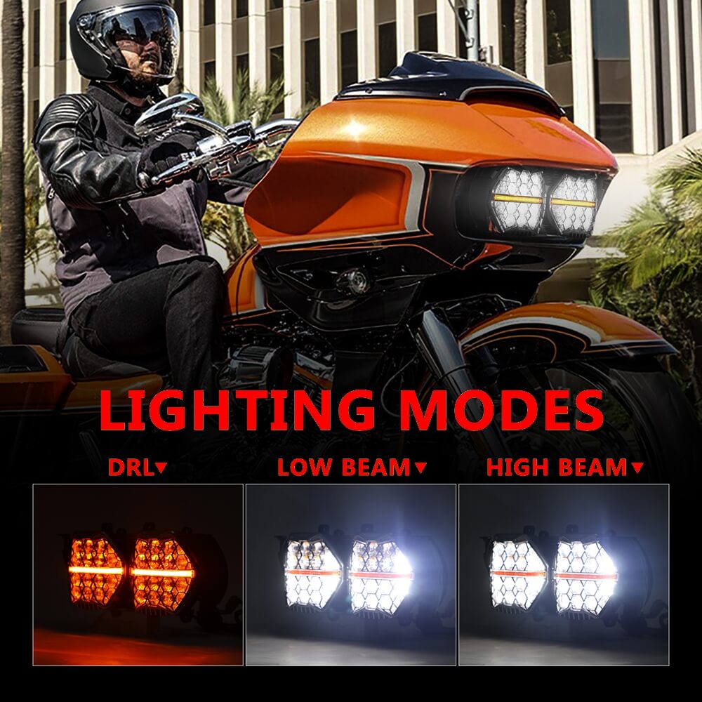 240W High Power Dual LED Headlight Projector Headlamp With DRL For Harley Road Glide ST CVO FLTR FLTRX FLTRU FLTRT 2015-2024