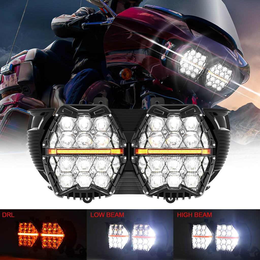 240W High Power Dual LED Headlight Projector Headlamp With DRL For Harley Road Glide ST CVO FLTR FLTRX FLTRU FLTRT 2015-2024