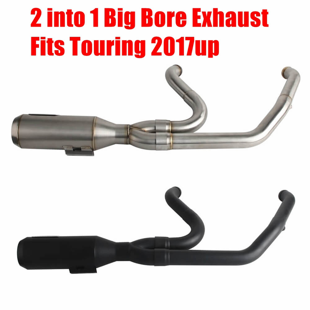 2 into 1 Big Bore Exhaust System Stainless Steel Muffler For Harley Touring FLH M8 Bagger Electra Street Road Glide Road King 2017up - pazoma