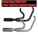2 into 1 Big Bore Exhaust System Stainless Steel Muffler For Harley Dyna 2006-2017 Fat Bob Low Rider S Street Bob Wide Super Glide FXD - pazoma