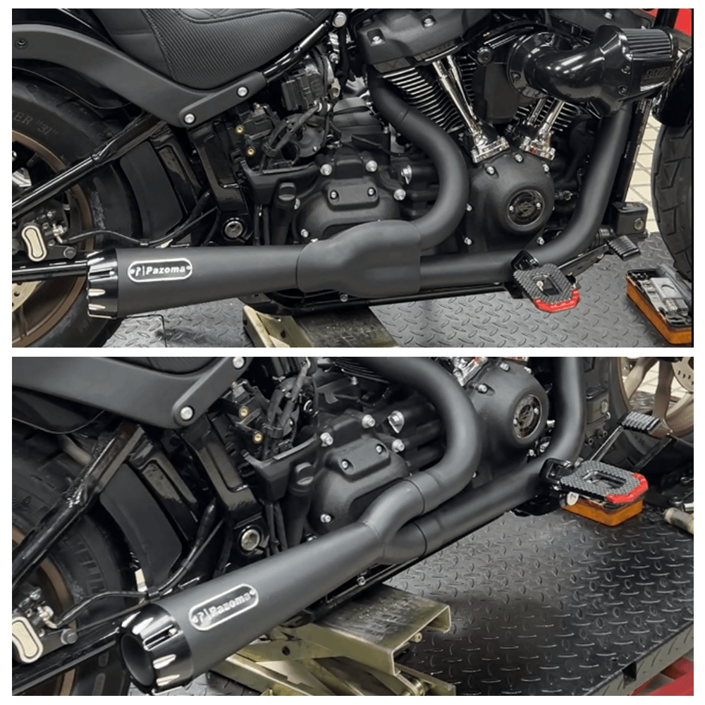 2 into 1 Big Bore Full Exhaust System Stainless Muffler For Harley M8 Softail Fat Street Bob Low Rider S ST Standard Slim FXFB '18-'25 - pazoma