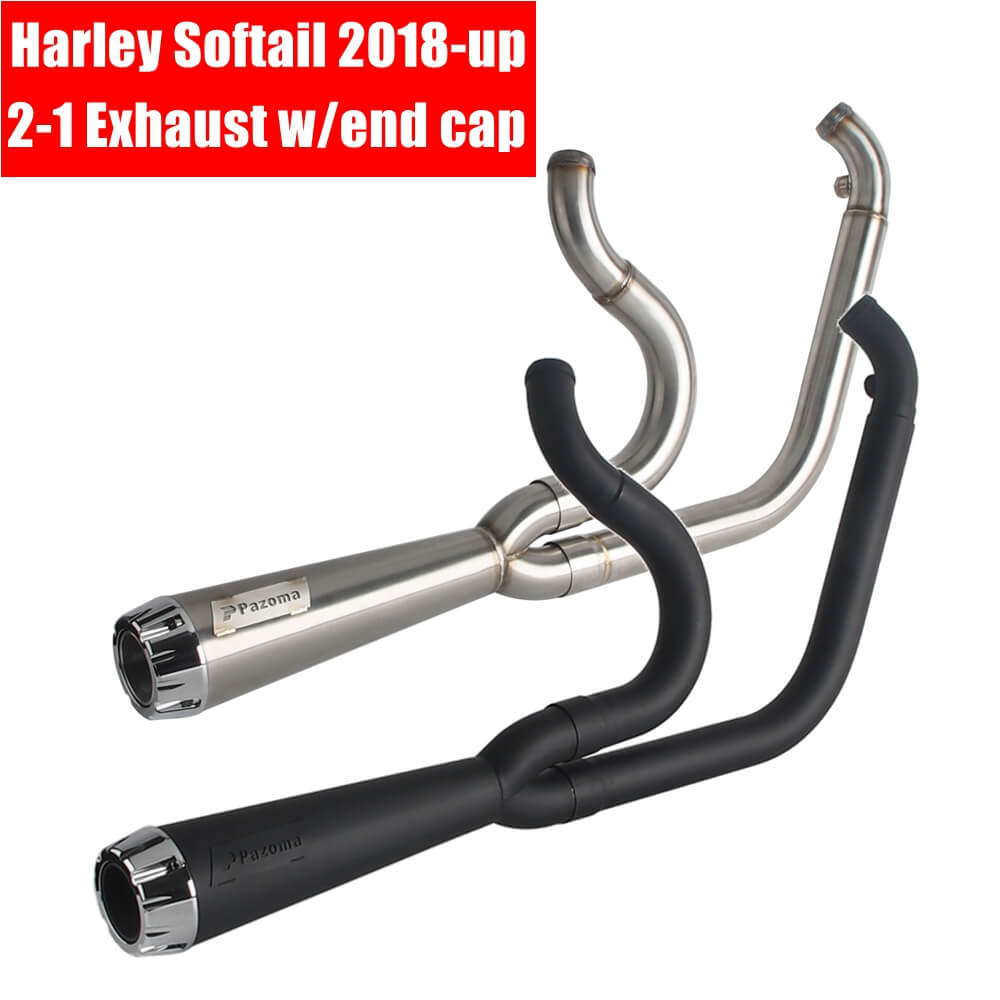 2 into 1 Big Bore Full Exhaust System Stainless Muffler For Harley M8 Softail Fat Street Bob Low Rider S ST Standard Slim FXFB '18-'25 - pazoma