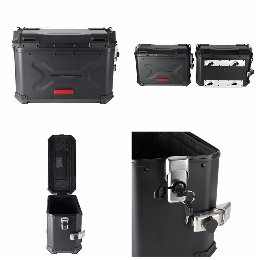 Harley M8 Softail Street Bob FXBB FXBBS Standard FXST Club Style Aluminum Side Cases Rear Luggage Box W/Mount Plate System Bracket 2018-2024 - pazoma