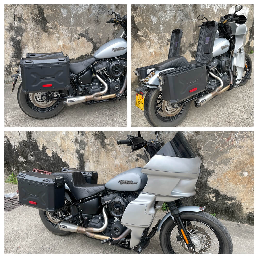 Harley M8 Softail Street Bob FXBB FXBBS Standard FXST Club Style Aluminum Side Cases Rear Luggage Box W/Mount Plate System Bracket 2018-2024 - pazoma