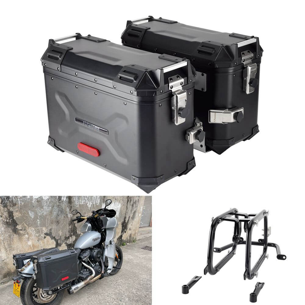 Pan America Style's Aluminum Side Top Cases Rear Luggage Tail Box W/Mount Bracket To Harley Street Bob FXBB Standard FXST 18-24 - pazoma