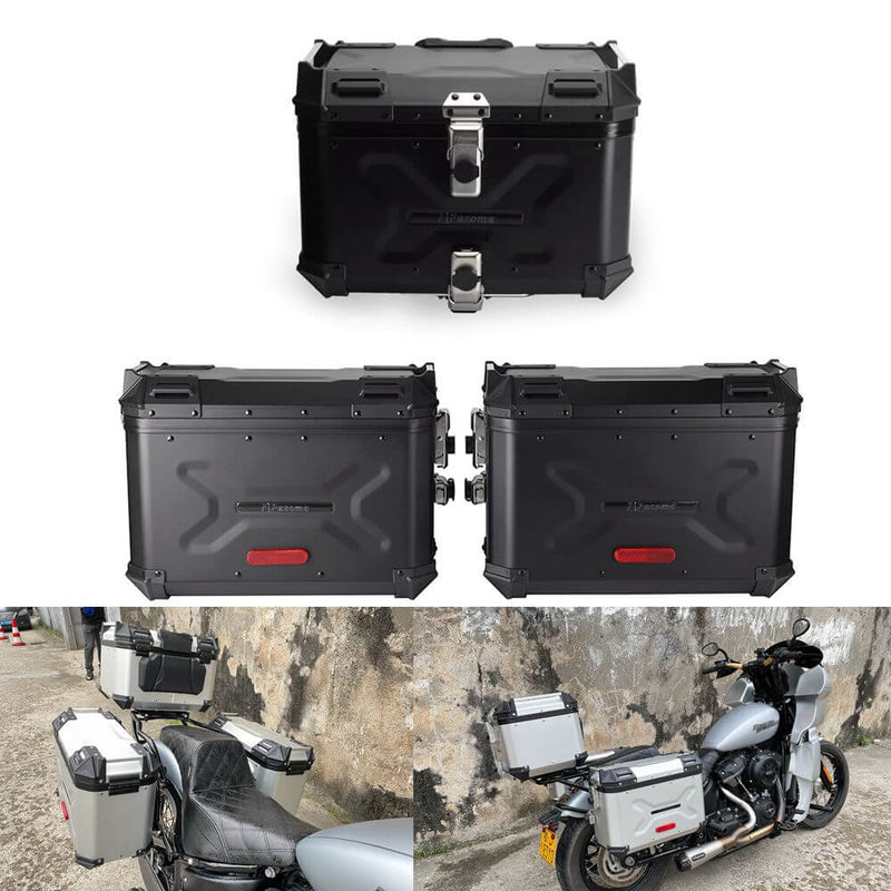 Pan America Style's Aluminum Side Top Cases Rear Luggage Tail Box W/Mount Bracket To Harley Street Bob FXBB Standard FXST 18-24 - pazoma