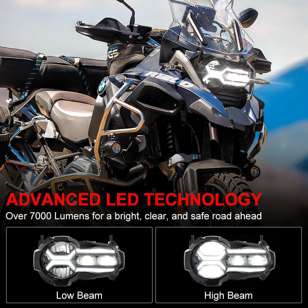 BMW 2013-2018 R1200GS R1200GSA 2019-2024 R1250GS R1250GSA E-Mark Approved LED Headlight Kit with Halo Ring High/Low Lighting Headlamp DRL - pazoma