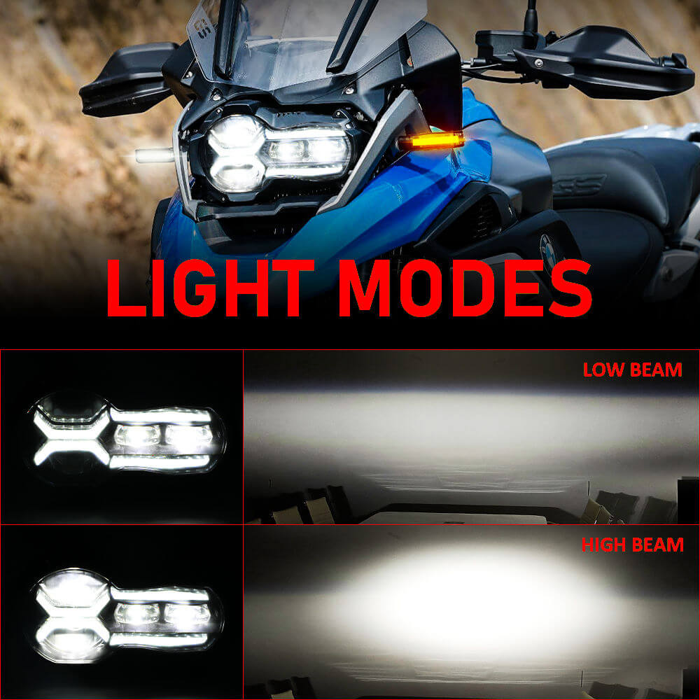 BMW 2013-2018 R1200GS R1200GSA 2019-2024 R1250GS R1250GSA E-Mark Approved LED Headlight Kit with Halo Ring High/Low Lighting Headlamp DRL - pazoma