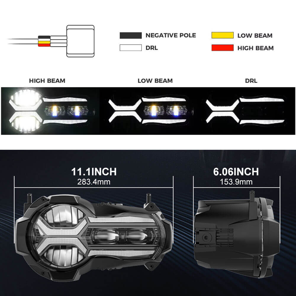 BMW 2013-2018 R1200GS R1200GSA 2019-2024 R1250GS R1250GSA E-Mark Approved LED Headlight Kit with Halo Ring High/Low Lighting Headlamp DRL - pazoma