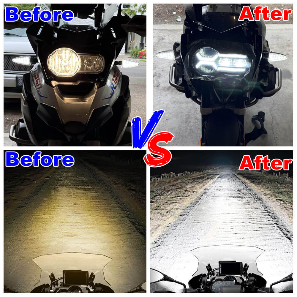 BMW 2013-2018 R1200GS R1200GSA 2019-2024 R1250GS R1250GSA E-Mark Approved LED Headlight Kit with Halo Ring High/Low Lighting Headlamp DRL - pazoma