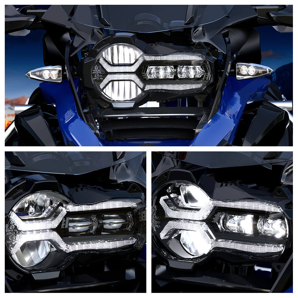 BMW 2013-2018 R1200GS R1200GSA 2019-2024 R1250GS R1250GSA E-Mark Approved LED Headlight Kit with Halo Ring High/Low Lighting Headlamp DRL - pazoma