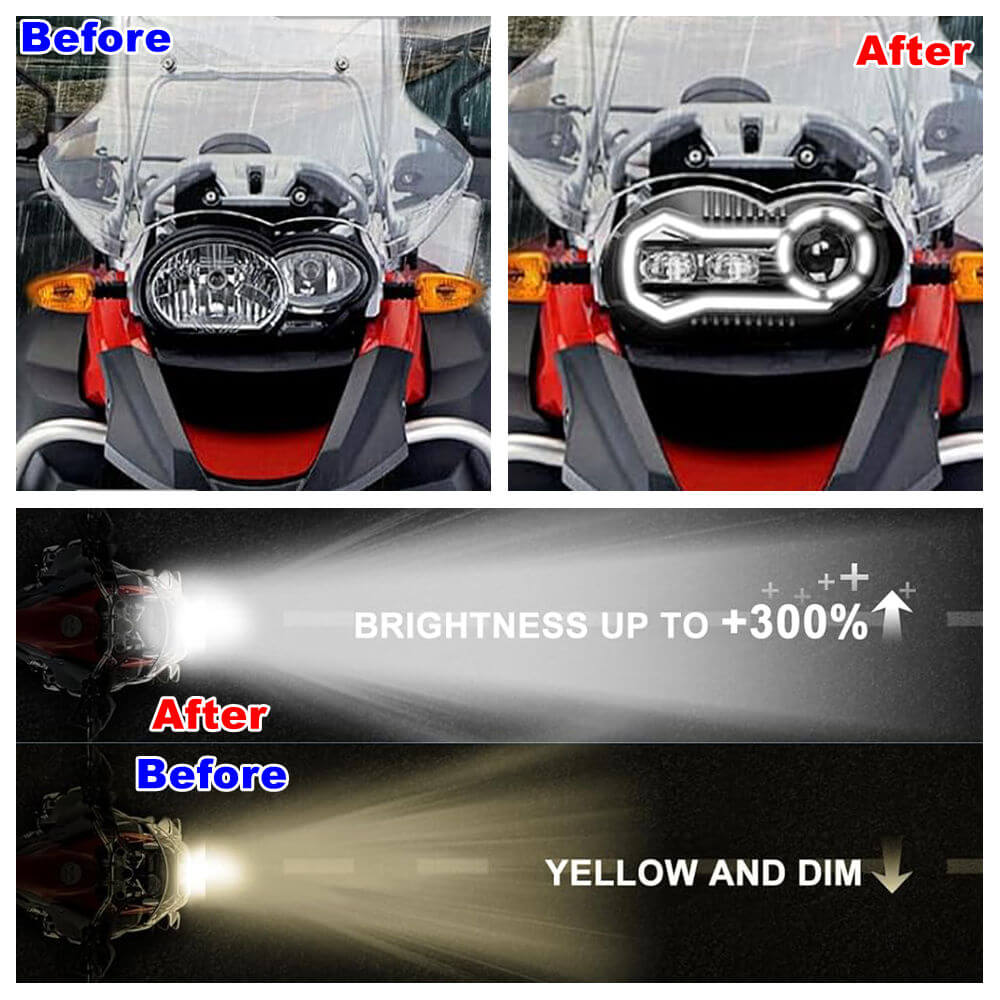 BMW R1200GS 2003-2012 R1200GS Adventure 2005-2013 E-Mark Approved LED Headlight Kit with Halo Ring High/Low Lighting Headlamp DRL - pazoma