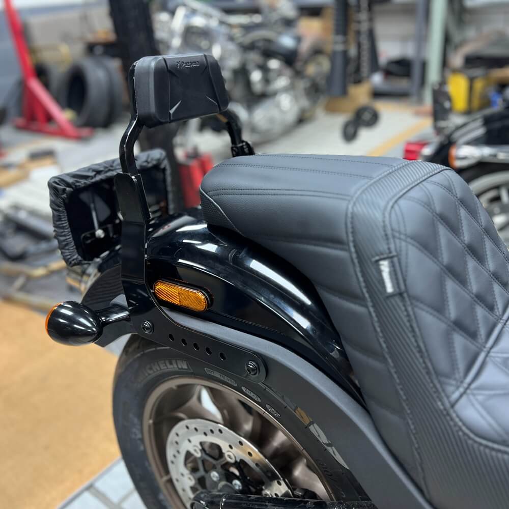 Harley M8 Softail Low Rider S FXLR FXLRS Low profile Fixed Mini Sports Sissy Bar Kit Club Style Backrests 2018-2025 - pazoma