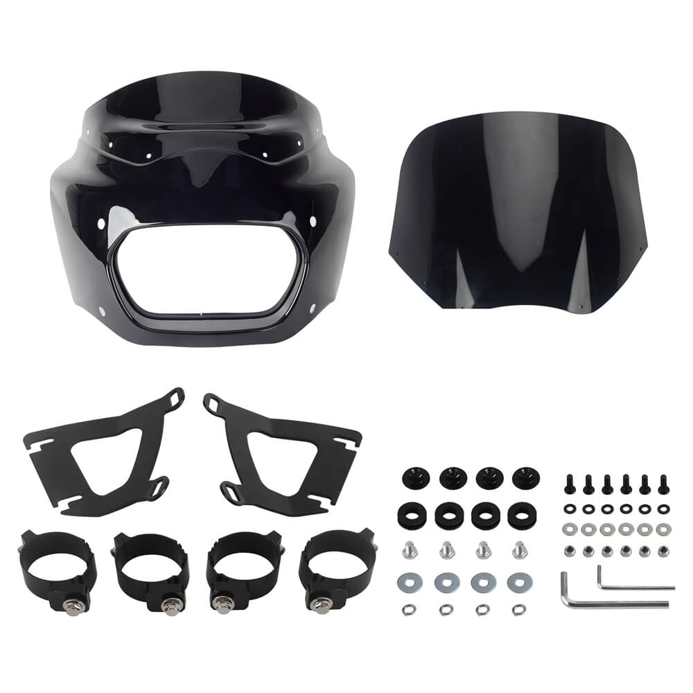 Club Style Front Headlight Fairing Lamp mask Cowl w/15" 11" Windshield For Harley Softail M8 Fat Bob 114 FXFB FXFBS 2018-2025 - pazoma