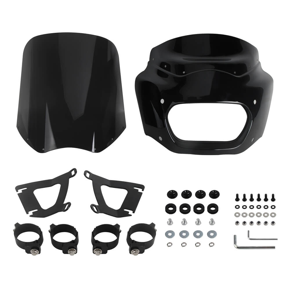 Club Style Front Headlight Fairing Lamp mask Cowl w/15" 11" Windshield For Harley Softail M8 Fat Bob 114 FXFB FXFBS 2018-2025 - pazoma