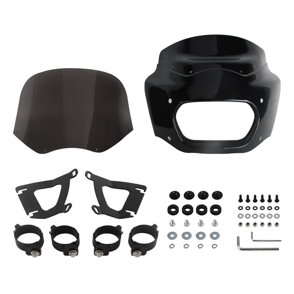 Club Style Front Headlight Fairing Lamp mask Cowl w/15" 11" Windshield For Harley Softail M8 Fat Bob 114 FXFB FXFBS 2018-2025 - pazoma