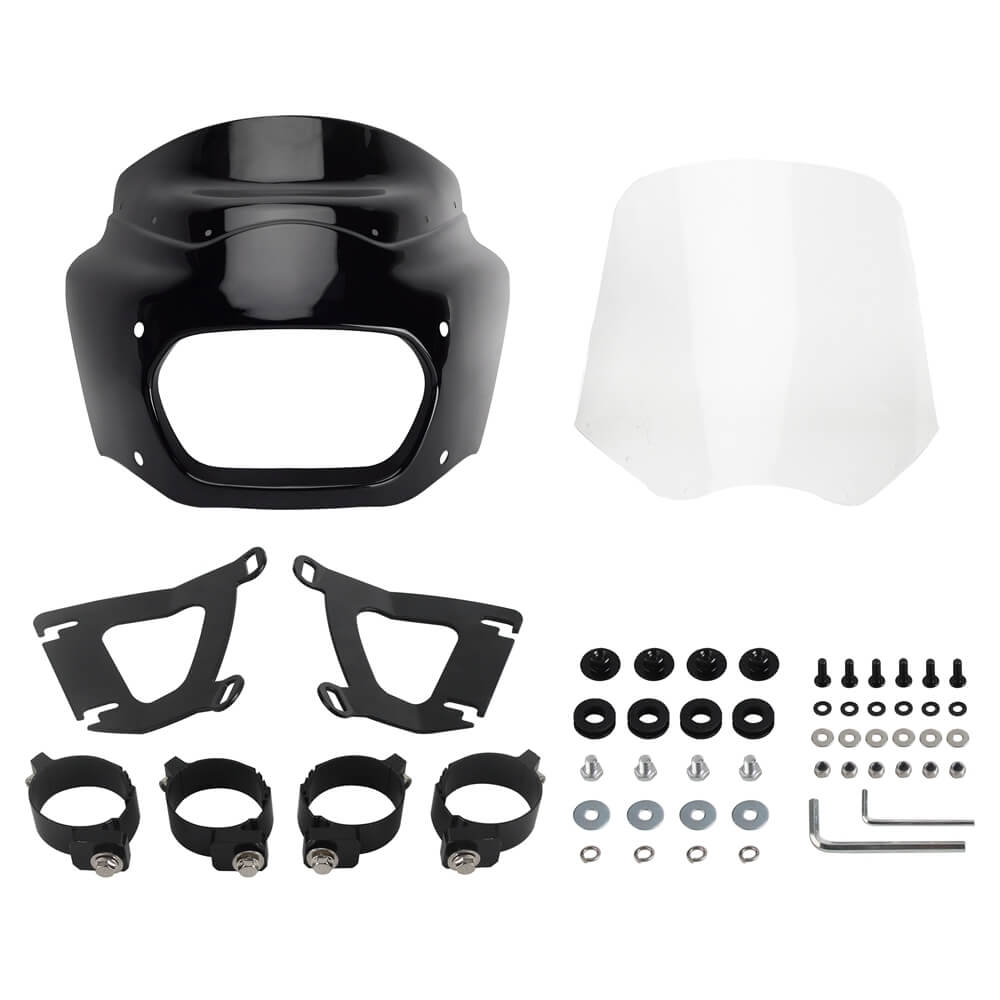Club Style Front Headlight Fairing Lamp mask Cowl w/15" 11" Windshield For Harley Softail M8 Fat Bob 114 FXFB FXFBS 2018-2025 - pazoma