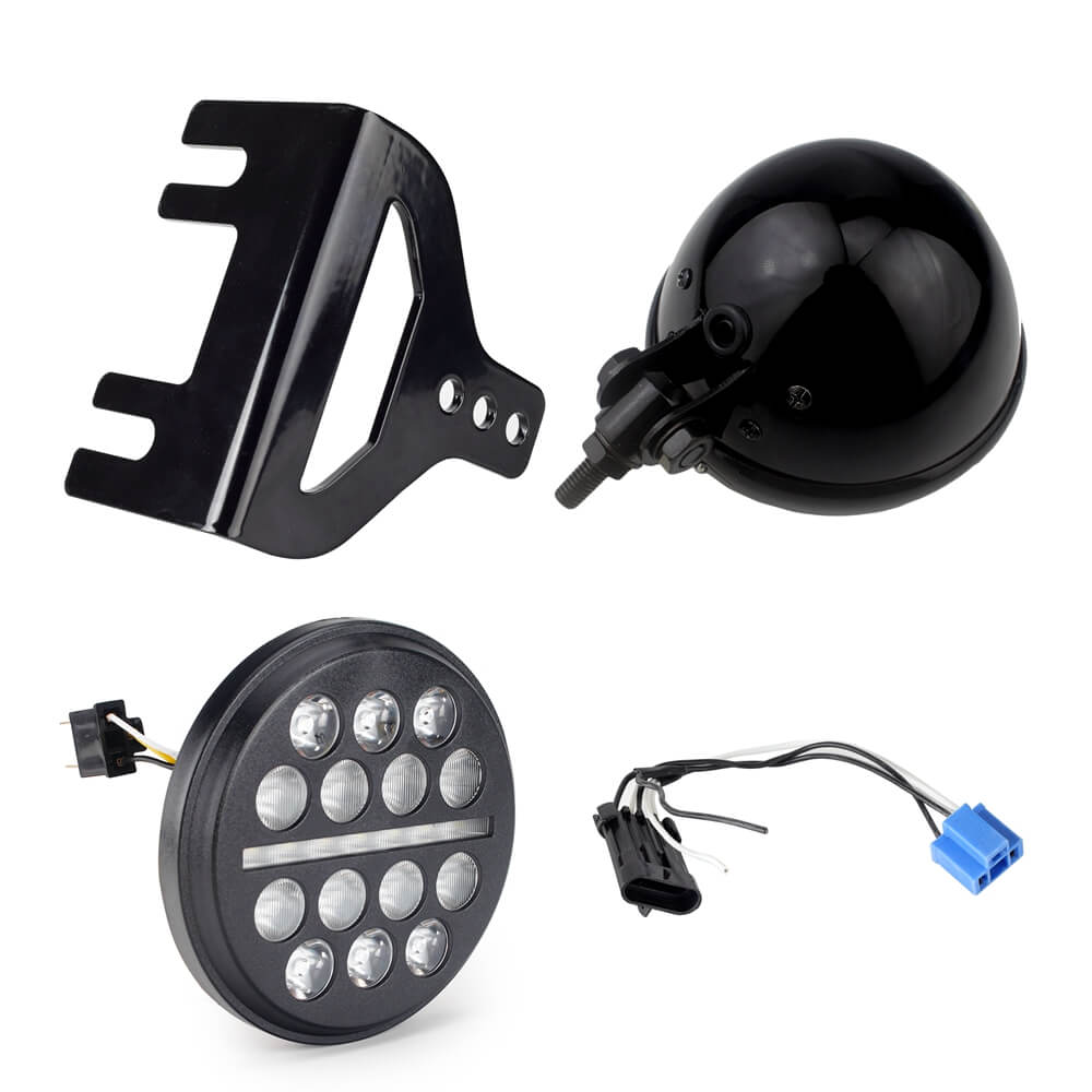 Club Style Headlight Risers Mount Bracket Under The Triple Tree W/ 5.75” LED Headlamp For Harley Softail Fat Street Bob Standard Low Rider S - pazoma